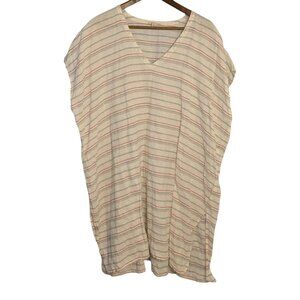 Eileen Fisher Womens Striped Linen V-Neck Tunic Kaftan L/XL Organic Fabric beach